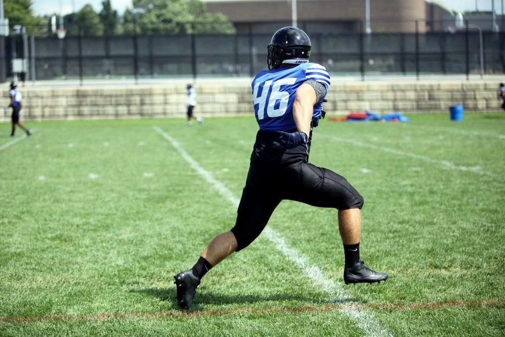 GVL / Emily Frye  
Grand Valley State Laker Football on Wednesday Aug. 17, 2016.