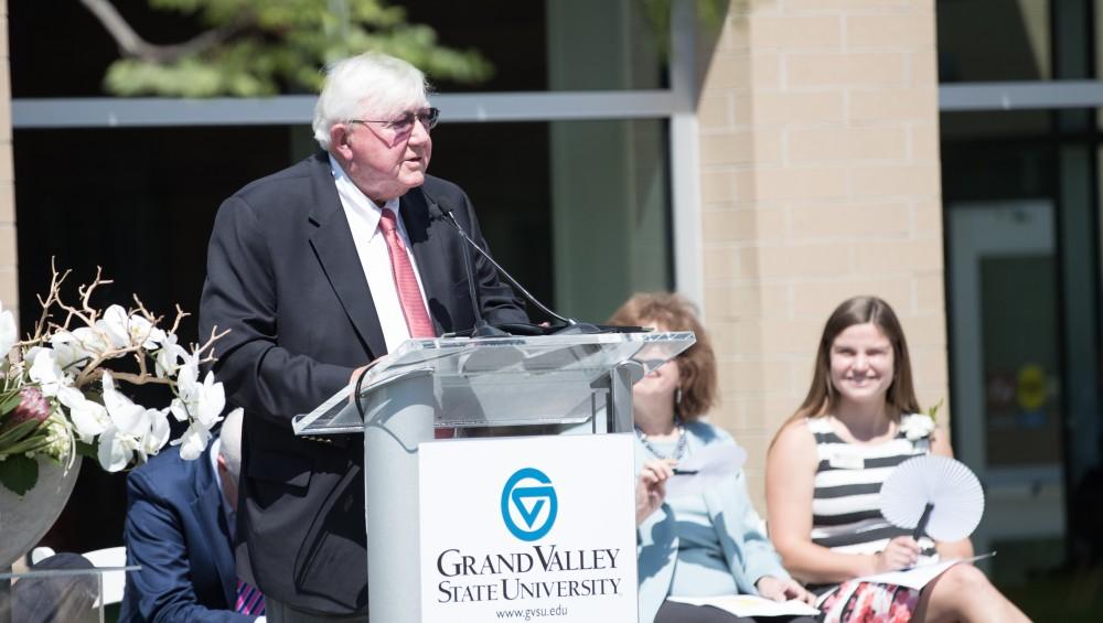 GVL/Kevin Sielaff - Don Lubbers speaks at the Holton-Hooker Learning and Living Center dedication on Friday, August 26, 2016.   