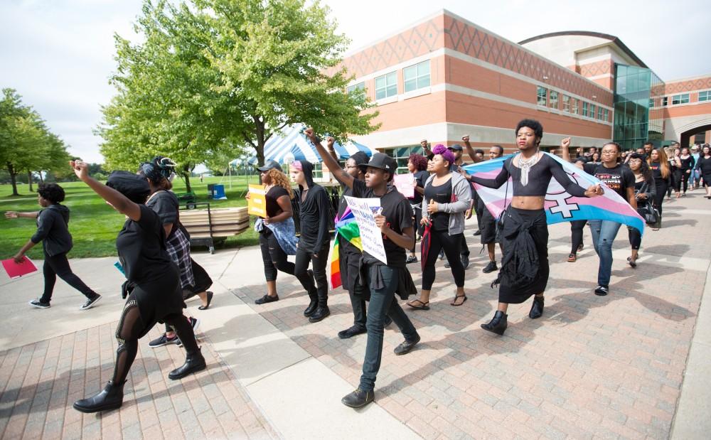 GVL/Kevin Sielaff - Grand Valley's NAACP chapter holds a campus wide demonstration in protest of police brutality Friday, Sept. 23, 2016 in Allendale.