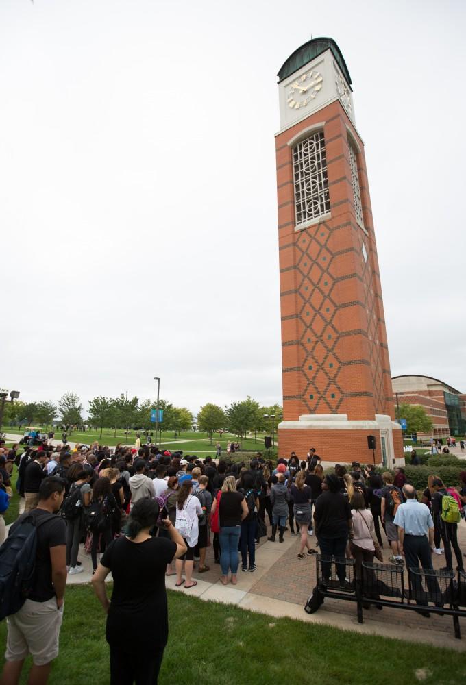 GVL/Kevin Sielaff - Grand Valley's NAACP chapter holds a campus wide demonstration in protest of police brutality Friday, Sept. 23, 2016 in Allendale.