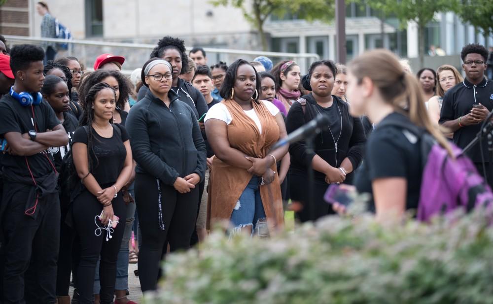 GVL/Kevin Sielaff - Grand Valley's NAACP chapter holds a campus wide demonstration in protest of police brutality Friday, Sept. 23, 2016 in Allendale.