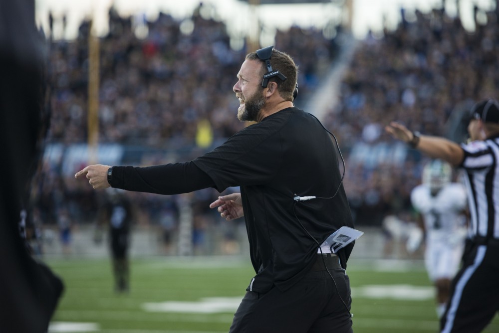 GVL / Luke Holmes - Matt Mitchell yells to his players from the sideline. 