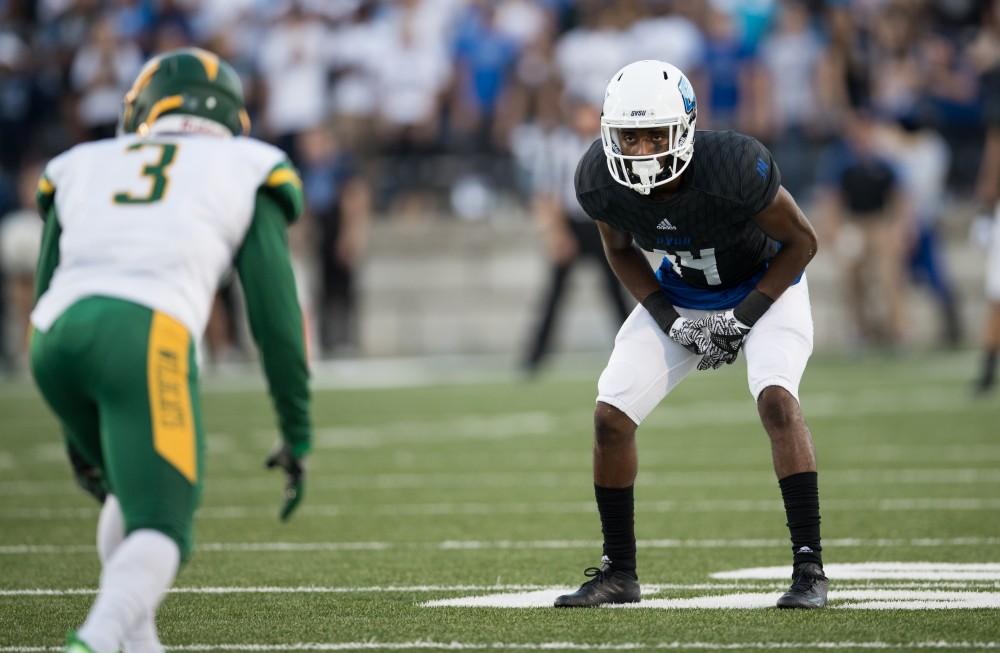 GVL/Kevin Sielaff - Jailyn Harden (14). The Lakers defeat the Wildcats of Northern Michigan with a final score of 50-24 on Saturday, Sept. 17, 2016 in Allendale.