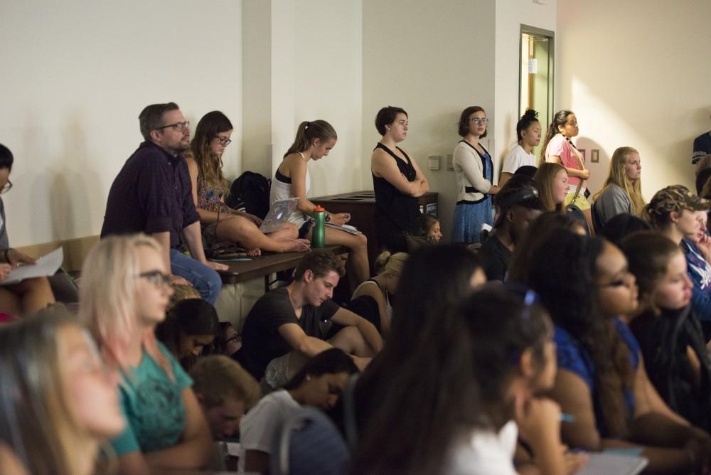 GVL / Luke Holmes - Students pack a room in Kirkhof to listen to a lecture. Hispanic Heritage Month gets started with a lecture in Kirkhof on Thursday, Sept. 22, 2016.