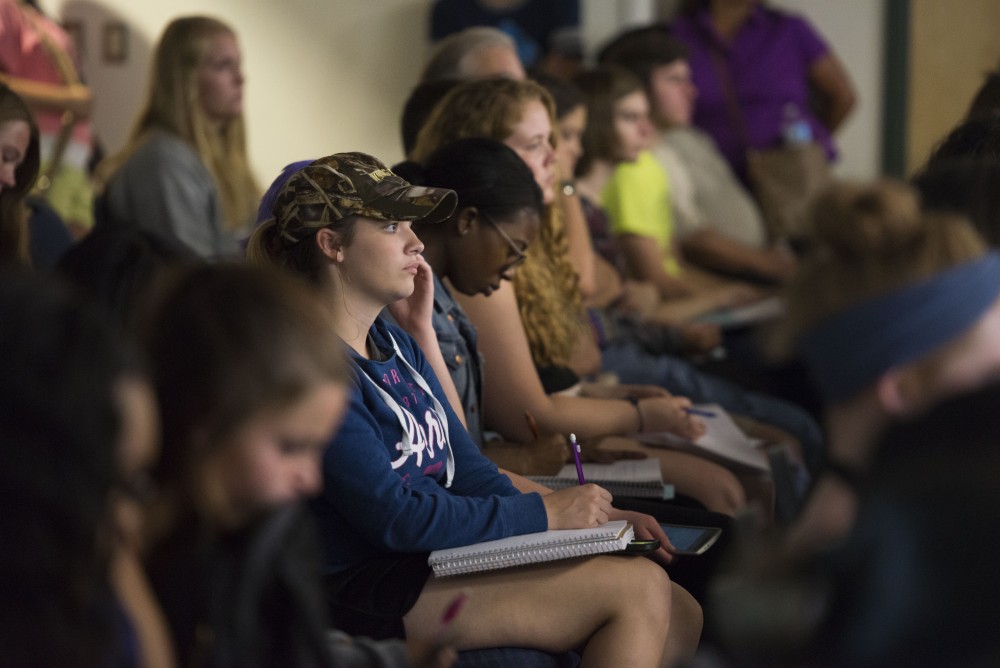 GVL / Luke Holmes - Students listen to the speaker. Hispanic Heritage Month gets started with a lecture in Kirkhof on Thursday, Sept. 22, 2016.