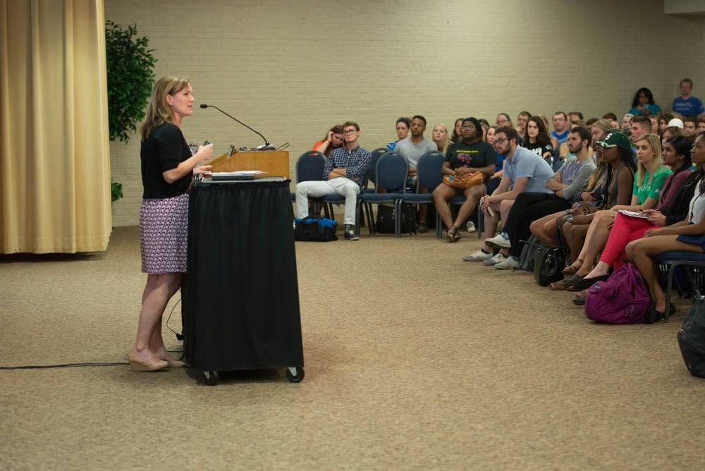 GVL / Luke Holmes - Marlene Kowalski-Braun speaks at the beginning of Ignite in the Grand River Room on Tuesday, Sep. 6, 2016.