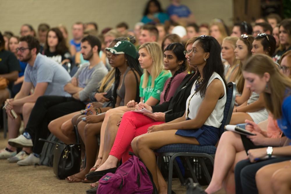 GVL / Luke Holmes - Students listen while Marlene Kowalski-Braun speaks at the beginning of Ignite in the Grand River Room on Tuesday, Sep. 6, 2016.