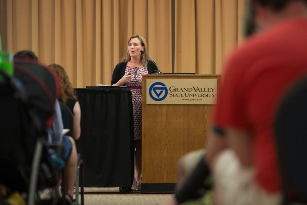 GVL / Luke Holmes - Marlene Kowalski-Braun speaks at the beginning of Ignite in the Grand River Room on Tuesday, Sep. 6, 2016.