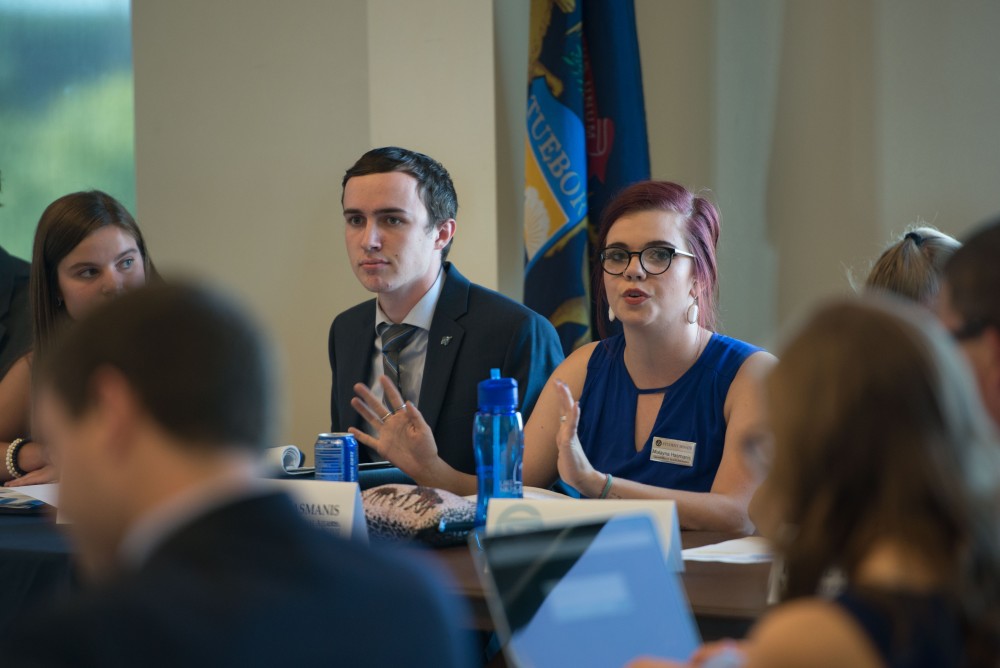 GVL / Luke Holmes - Malayna Hasmanis speaks during the meeting. Student Senate held their first meeting of the year in the Pere Marquette Room Thursday, Sep. 1, 2016.