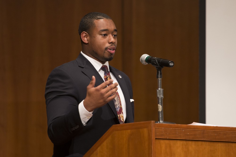 GVL / Luke Holmes - Leighton Watson held a lecture, The Power of Student Voices, in the Cook-DeWitt Center Monday, Sept. 26, 2016.