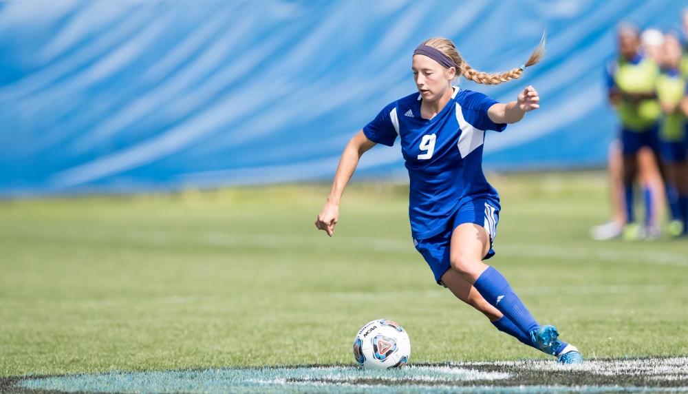 GVL/Kevin Sielaff - Madz Ham (9). The Lakers defeat the Panthers of Ohio Dominican with a final score of 4-0 on Sunday, Sept. 18, 2016 in Allendale.