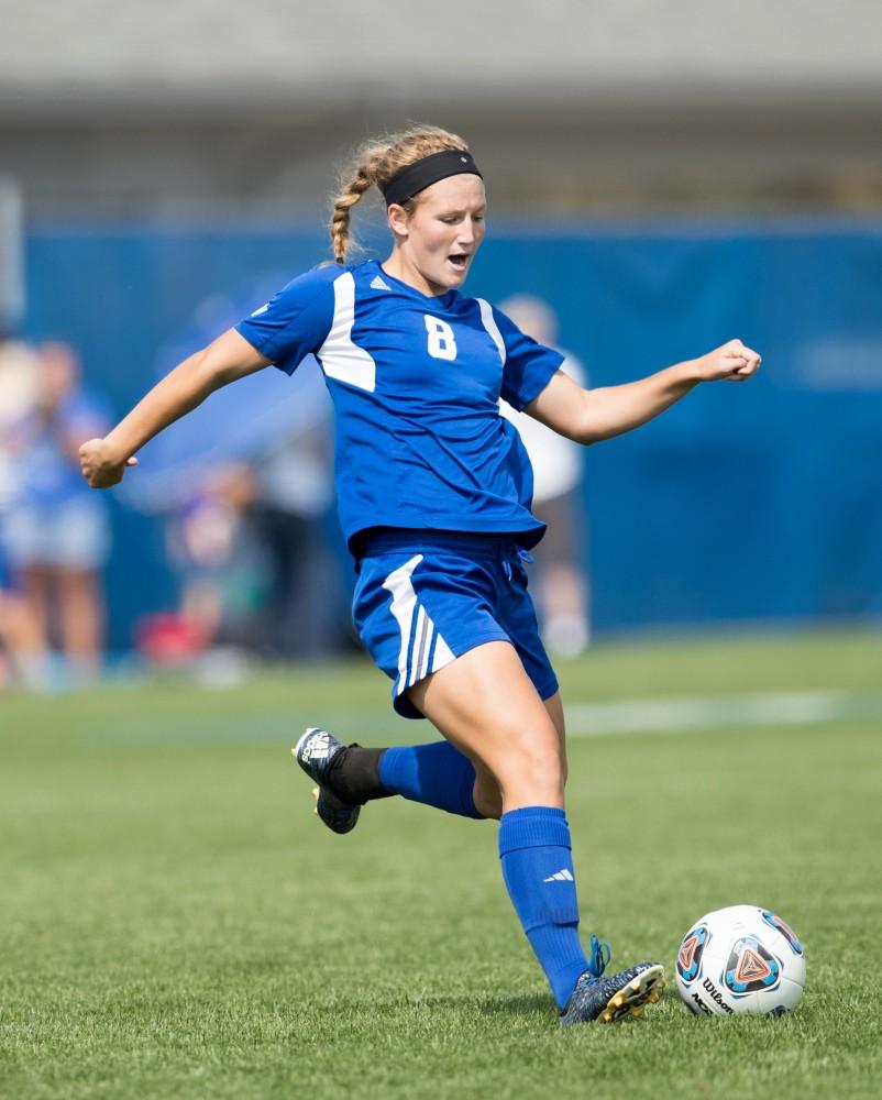 GVL/Kevin Sielaff - Tara Lierman (8). The Lakers defeat the Panthers of Ohio Dominican with a final score of 4-0 on Sunday, Sept. 18, 2016 in Allendale.