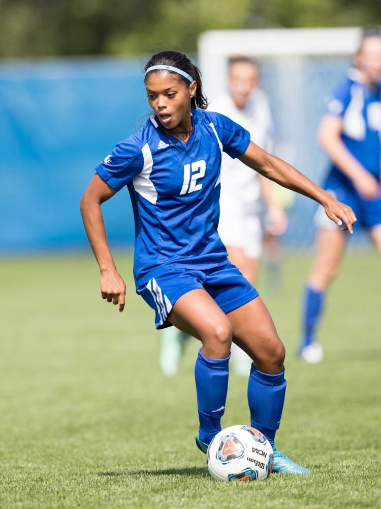 GVL/Kevin Sielaff - Jayma Martin (12). The Lakers defeat the Panthers of Ohio Dominican with a final score of 4-0 on Sunday, Sept. 18, 2016 in Allendale.