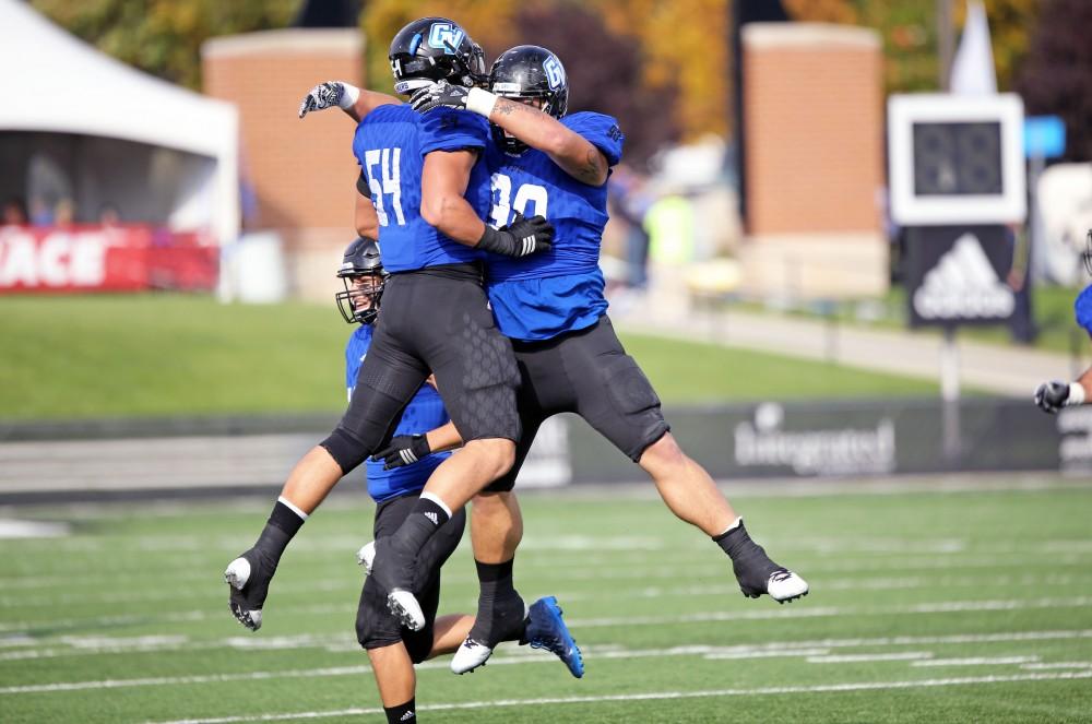 GVL / Emily Frye
Dylan Carroll (left) and Mark Rosenquist (right) celebrate during the game against Truman State on Saturday Oct. 15, 2016.