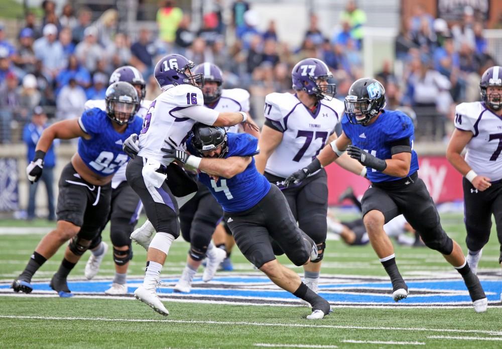 GVL / Emily Frye
Alton Voss sacks the Truman State quarterback on Saturday Oct. 15, 2016.