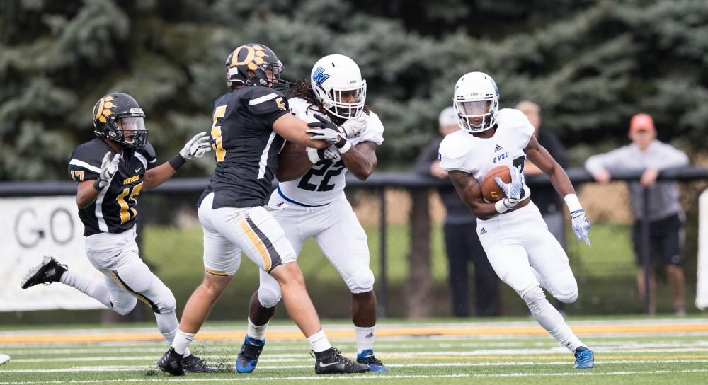 GVL/Kevin Sielaff - Christian Lumpkin (23) returns the first kick off of the game. The Lakers square off against the Panthers of Ohio Dominican University Saturday, Oct. 1, 2016 and win with a final score of 24-21 in Columbus, OH.