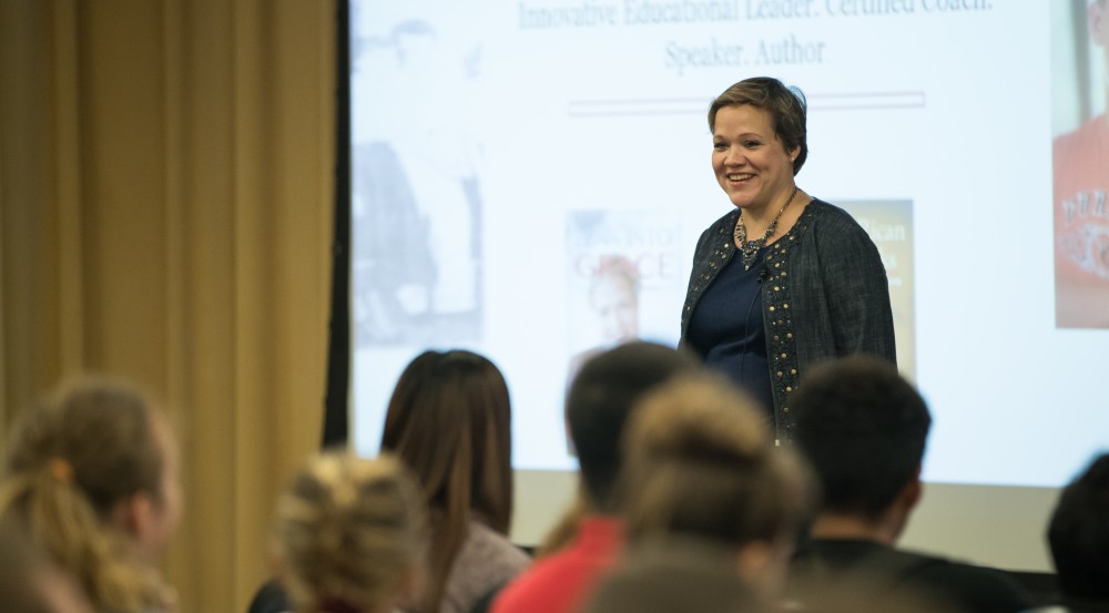 GVL/Kevin Sielaff - Merisel Herrera speaks inside the Kirkhof Center's Grand River Room Friday, Oct. 7, 2016.