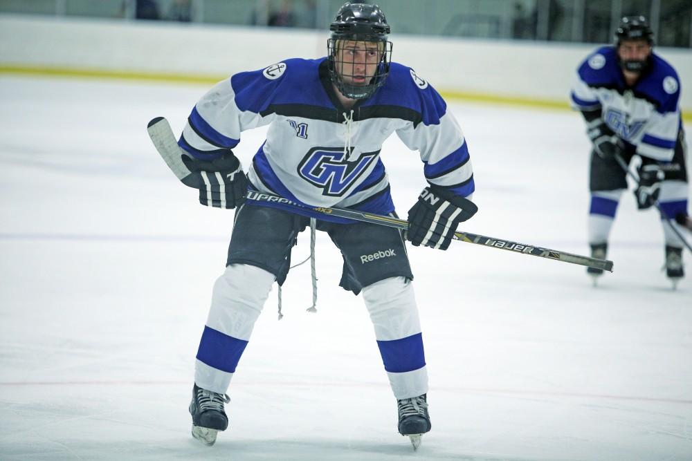 GVL / Emily Frye
Tom Carey waits for the puck to drop on Friday Oct. 7, 2016 against Rochester College.