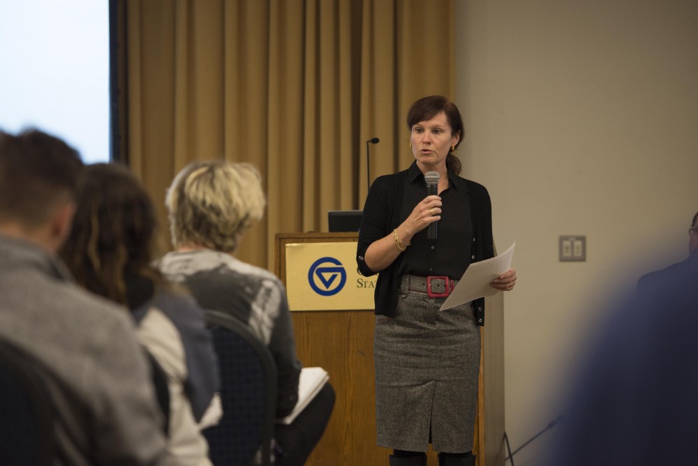 GVL / Luke Holmes - Coeli Fitzpatrick speaks in front of students and faculty. The “Islamophobia” lecture was held in the Kirkhof Center on Thursday, Oct. 27, 2016.