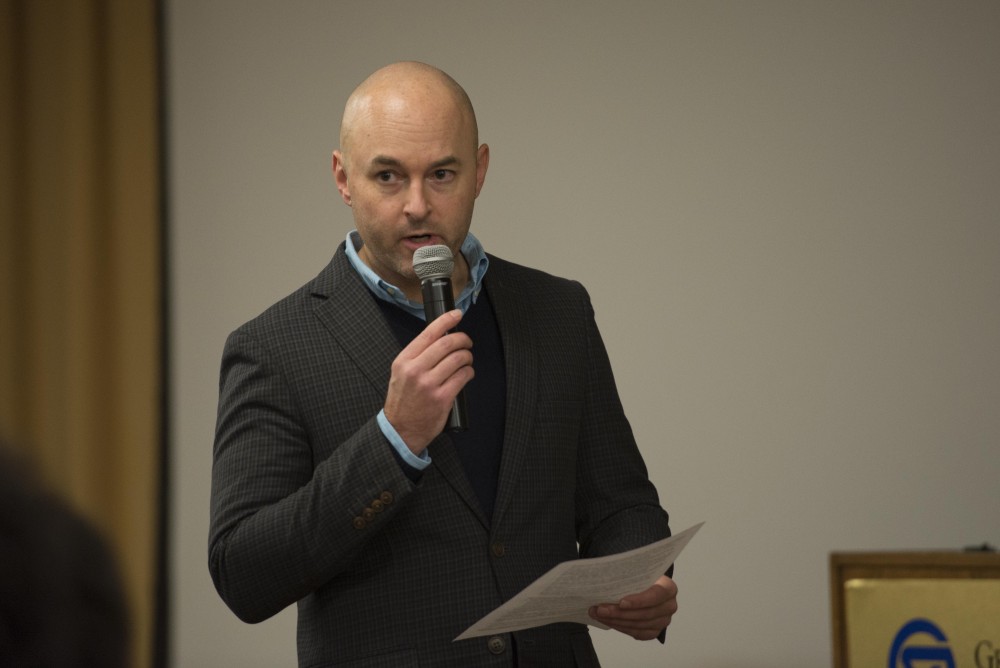 GVL / Luke Holmes - Chad Lingwood speaks in front of students and faculty. The “Islamophobia” lecture was held in the Kirkhof Center on Thursday, Oct. 27, 2016.