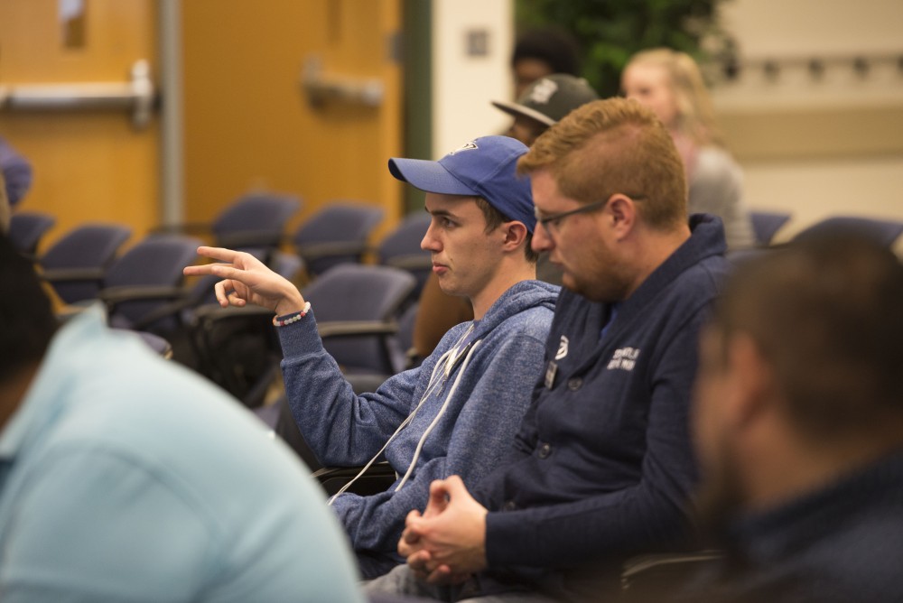 GVL / Luke Holmes - Sean O’Melia answers a question. “It’s On Us: Champions of Change Kickoff” was held in the Pere Marquette room on Friday, Oct. 7, 2016.