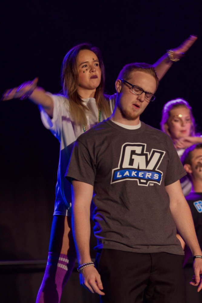 GVL/Mackenzie Bush - GVSU students perform at the anual homeoming event, Lip Sync, October, 14, 2016 in the Field House Arena.