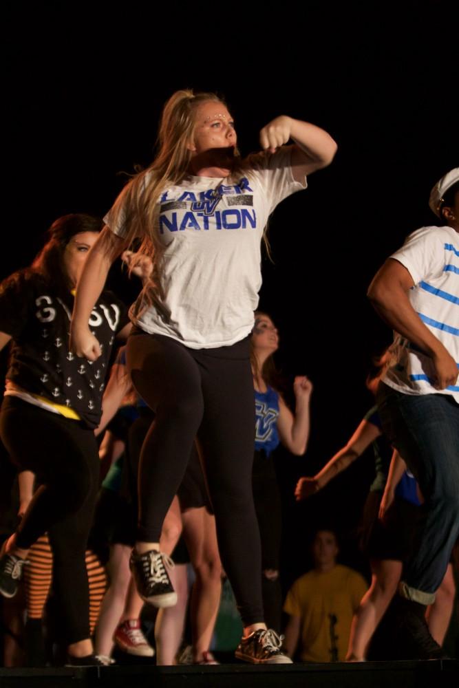 GVL/Mackenzie Bush - GVSU students perform at the anual homeoming event, Lip Sync, October, 14, 2016 in the Field House Arena.