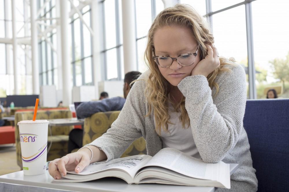 GVL / Sara Carte
Brittany Patrosso studies for her exams in the Mary Idema Pew Library on Tuesday, Oct. 11, 2016.