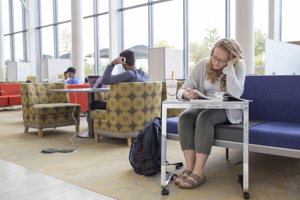 GVL / Sara Carte
Brittany Patrosso studies for her exams in the Mary Idema Pew Library on Tuesday, Oct. 11, 2016.