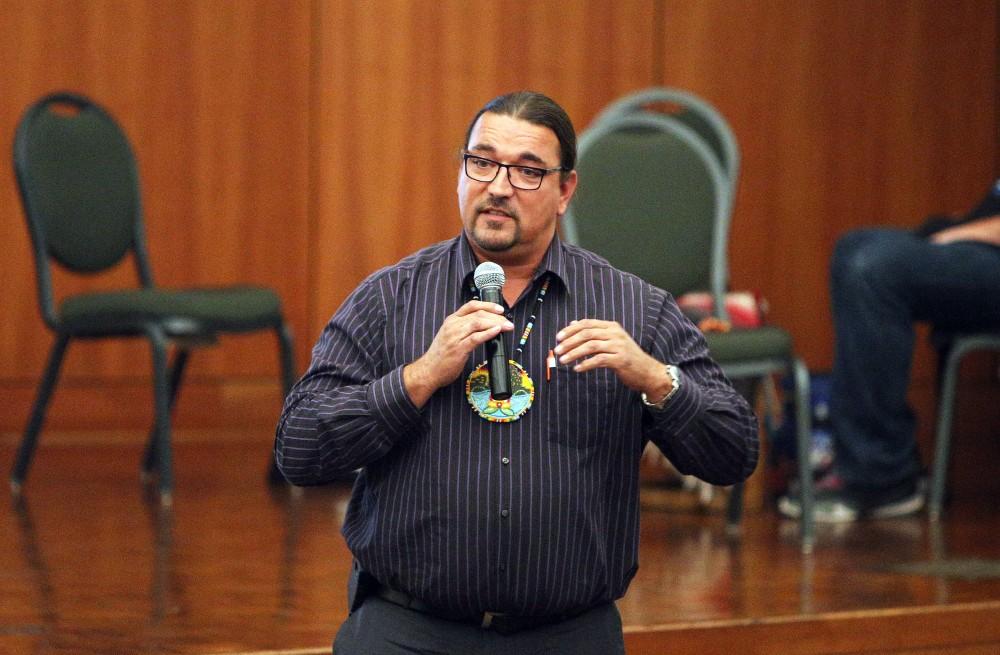 GVL / Emily Frye    
Jonathan Rinehart, a Grand Valley alumnus and community member, during the NASA "Water is Life" rally on Monday Oct. 10, 2016.