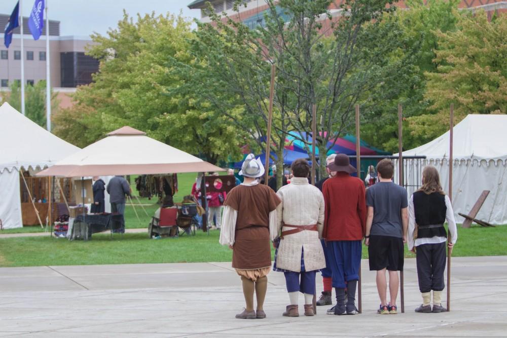 GVL/Mackenzie Bush - Renaissance participants give GVSU students the chance to learn about war in the 1500s at the Renaissance Festival outside Kirkof on Saturday, Oct. 1, 2016.