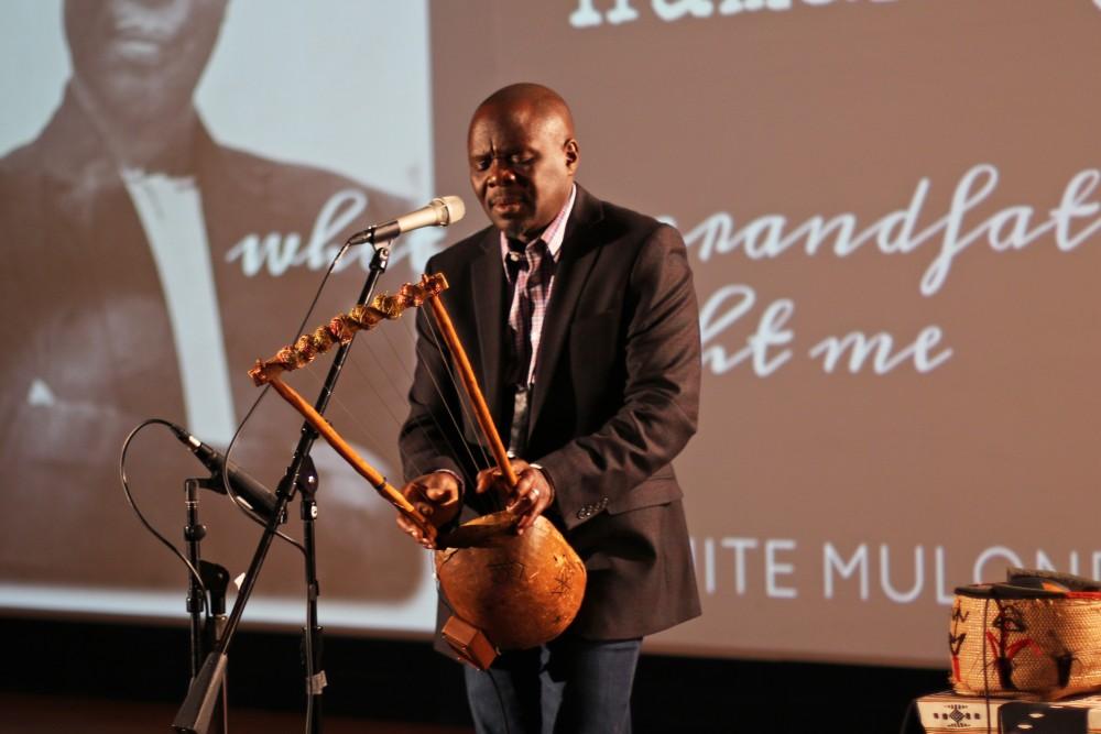 GVL/Sanda Vazgec - Samite Mulondo plays traditional African instruments at Loosemore Auditorium Tuesday, Oct. 11, 2016.  