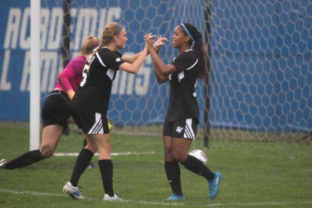 GVL / Luke Holmes - Gabriella Mencotti (20) dribbles past the defender. GVSU Women’s Soccer defeated Ohio Dominican University with a score of 3-0 on Friday, Oct. 15, 2016.