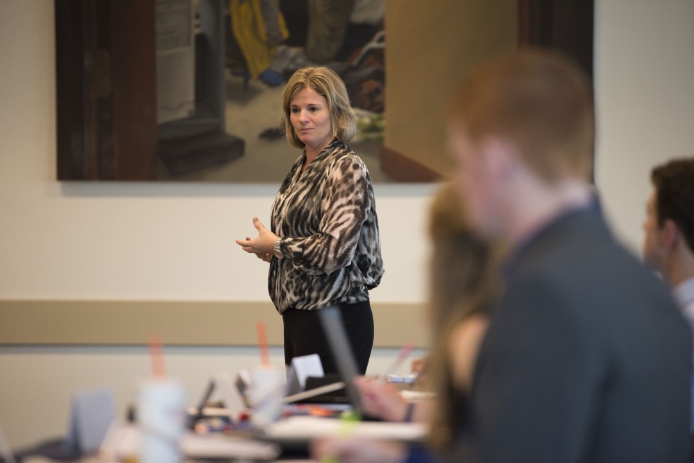 GVL / Luke Holmes - Keri Becker speaks to Student Senate in the Pere Marquette room on Thursday, Oct. 6, 2016. 