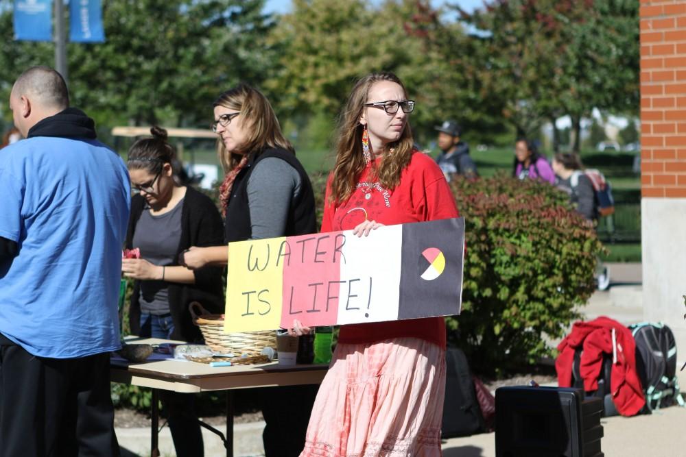 GVL / Luke Holmes - The Water is Life awareness rally was held right next to the clock tower on Monday, Oct. 10, 2016.