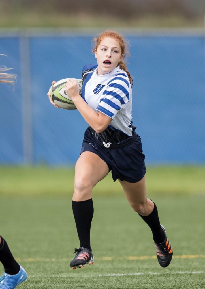 GVL/Kevin Sielaff - Alexa Andary runs the ball up field as the Lakers square off against the Golden Grizzlies of Oakland Saturday, Sept. 17, 2016. 