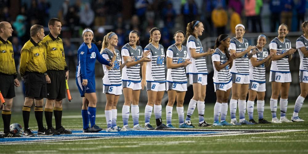 GVL/Kevin Sielaff - The Lakers square off against the Dragons of Tiffin University Friday, Sept. 30, 2016 and win with a final score of 10-0 at Lubbers Stadium.