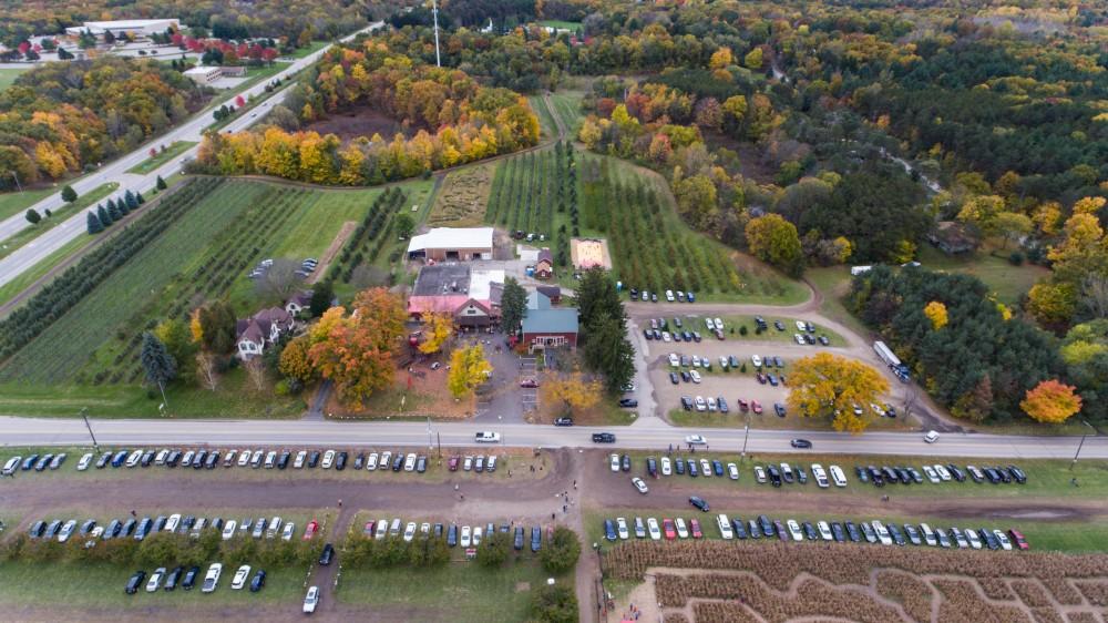 GVL/Kevin Sielaff - An aerial view of the Halloween themed corn maze at Robinette's Apple Haus & Winery on Sunday, Oct. 30, 2016.  