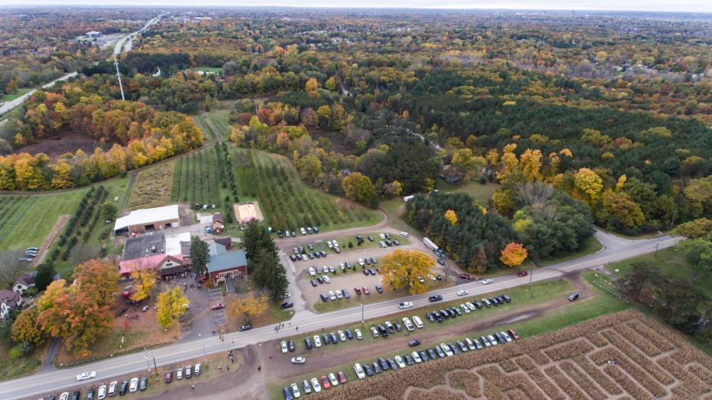 GVL/Kevin Sielaff - An aerial view of the Halloween themed corn maze at Robinette's Apple Haus & Winery on Sunday, Oct. 30, 2016.  