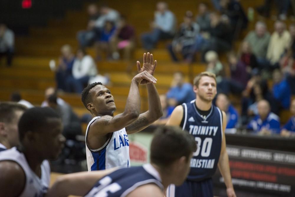 GVL / Luke Holmes - Danzel Wright (1) drains the free throw. GVSU defeated Trinity Christian on Friday, Nov. 18, 2016. 