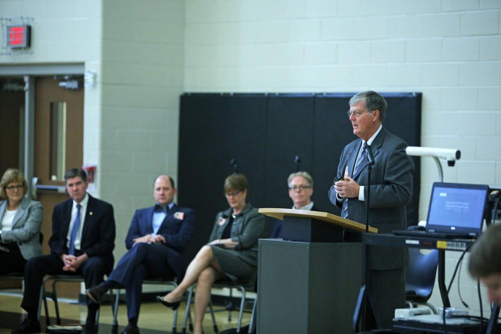 GVL / Emily Frye 
President Thomas Haas presents during the Education Commisson on Thursday Nov. 3, 2016.