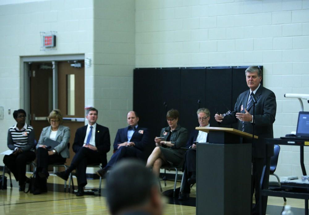 GVL / Emily Frye 
President Thomas Haas presents during the Education Commisson on Thursday Nov. 3, 2016.