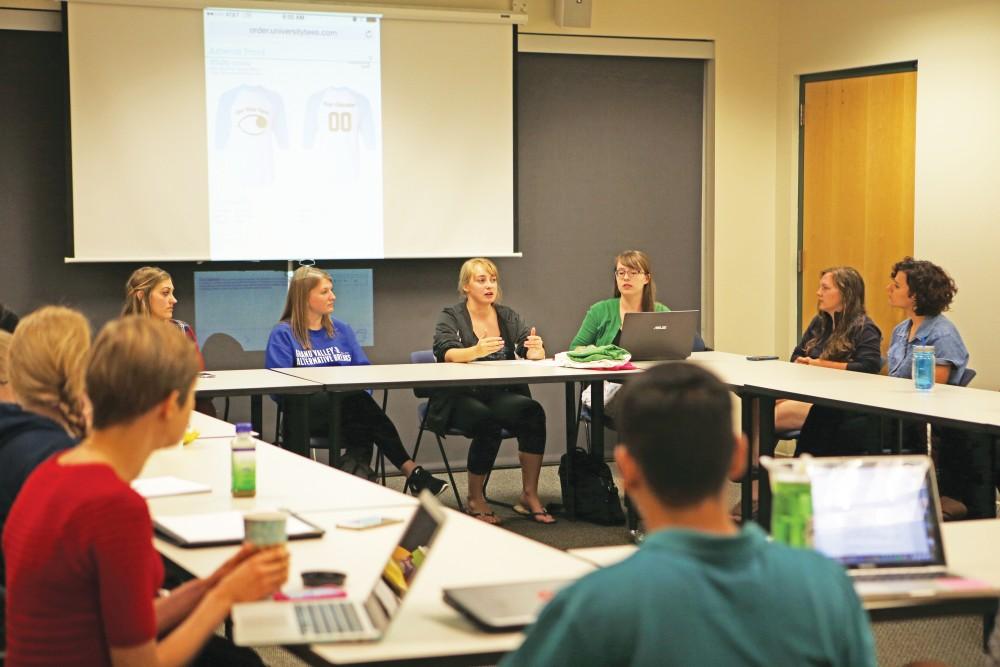 GVL/Emily Frye - The Grand Valley State University group Eyes Wide Open discusses current global events relating to sexual assult on Monday, Sept. 21, 2015.