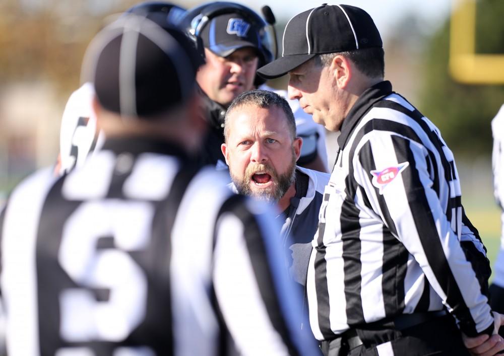 GVL / Emily Frye 
Coach Matt Mitchell during the game against Wayne State University on Saturday Nov. 12, 2016