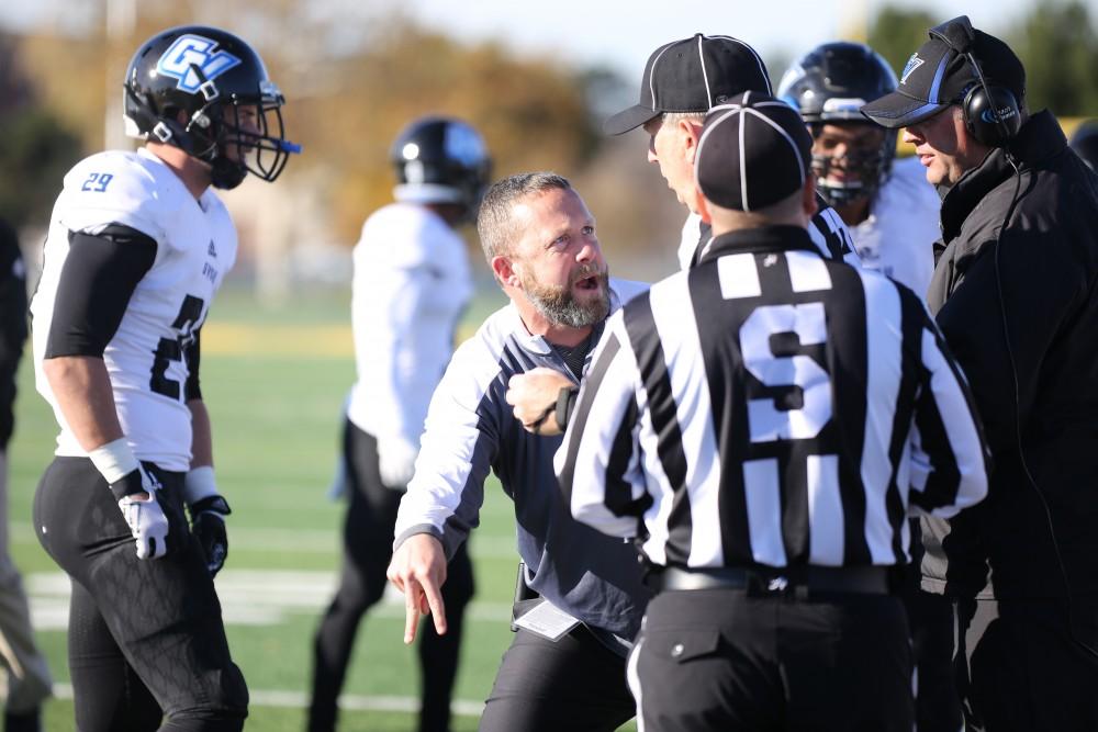 GVL / Emily Frye 
Coach Matt Mitchell during the game against Wayne State University on Saturday Nov. 12, 2016