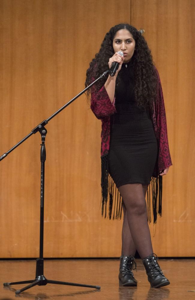 GVL/Mackenzie Bush - Marianna Cassar sings at Grand Valley’s Got Talent Tuesday, Nov. 1, 2016 in the Cook Dewitt Center. 