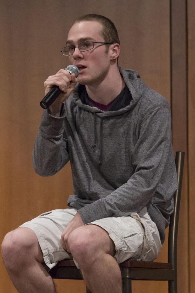 GVL/Mackenzie Bush - SK performs an origional rap at Grand Valley’s Got Talent Tuesday, Nov. 1, 2016 in the Cook Dewitt Center. 