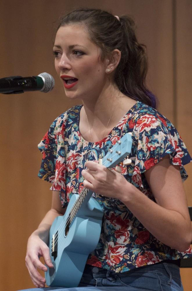 GVL/Mackenzie Bush - Lilly Greenwood sings and plays ukulele at Grand Valley’s Got Talent Tuesday, Nov. 1, 2016 in the Cook Dewitt Center. 