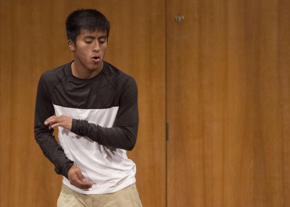 GVL/Mackenzie Bush - Sean Halverson breakdances at GV’s Got Talent Tuesday, Nov. 1, 2016 in the Cook Dewitt Center. 