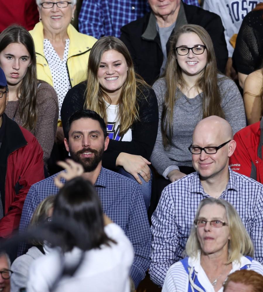 GVL/Kevin Sielaff - Spectators await Hillary Clinton's speech at Grand Valley State's Fieldhouse Arena on Monday, Nov. 7, 2016. 